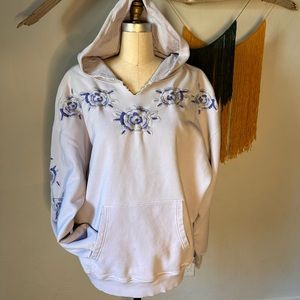 Free People oversized lavender sweatshirt with embroidered flowers